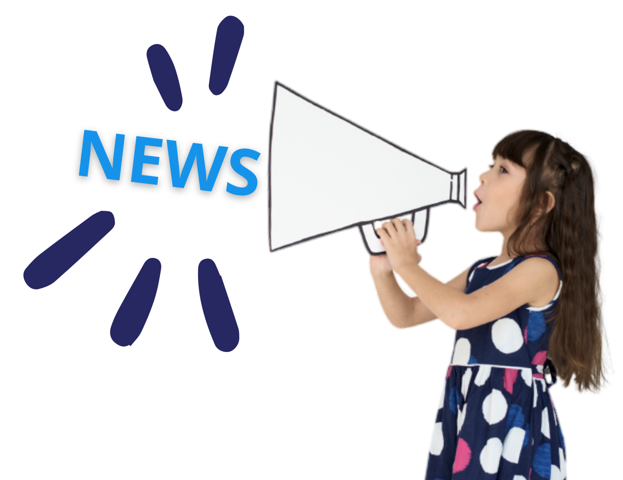 Bambina che attraverso un megafono dice "news"