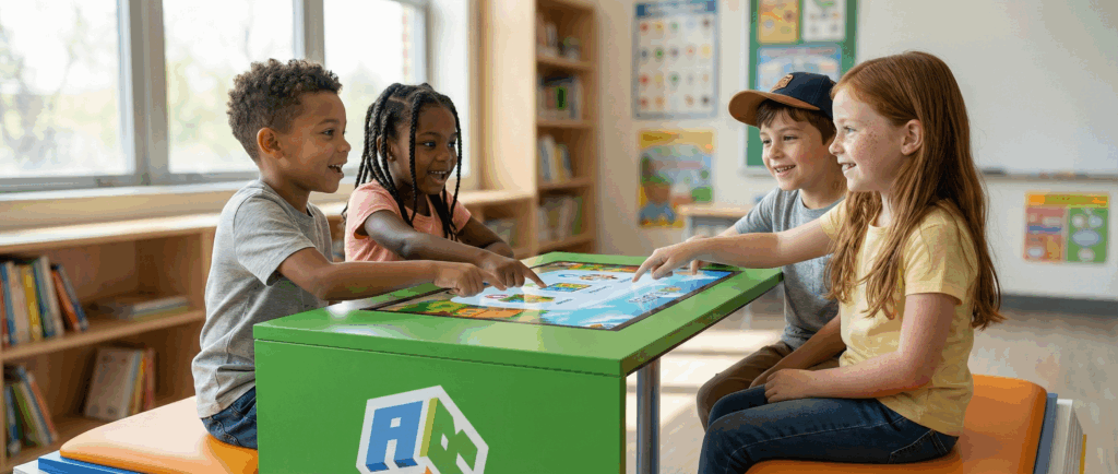 studenti seduti intorno al tavolo interattivo ARS inbook
